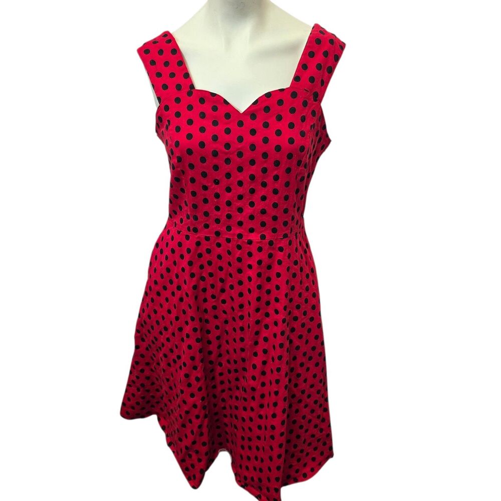 Orchid Bloom Red Polka Dot Dress Fit Flare Retro Pin Up Party US 14